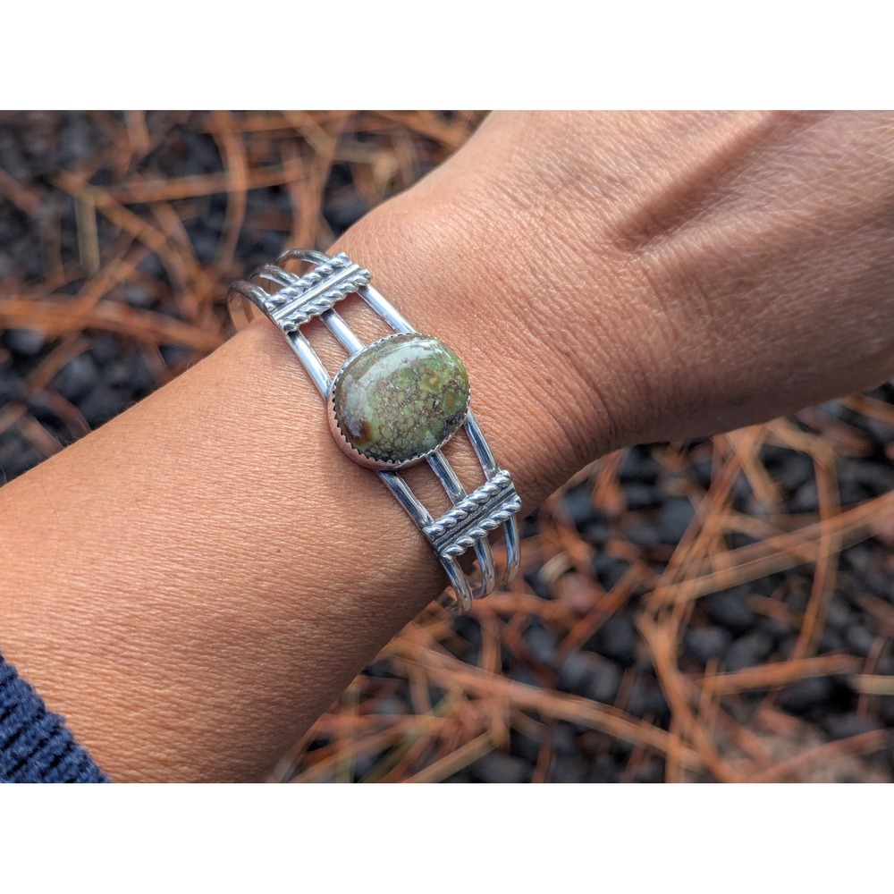 Navajo Bracelet Green Turquoise Native Am Sterling Jewelry  Sz 6.75in**‎ - Picture 4 of 9